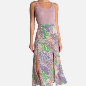 TOPSHOP Austin Patchwork Floral Slit Midi Skirt Size 2